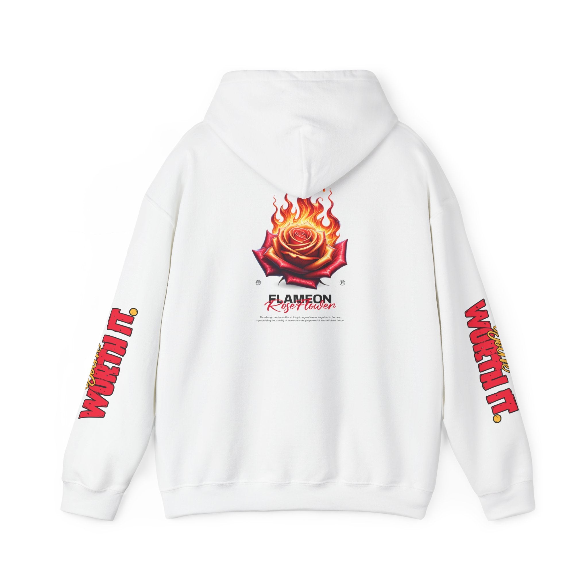 Flame & Rose Unisex Hoodie - Worth It Sweatshirt, Cozy Fashion, Streetwear, Gift for Him/Her, Casual Style